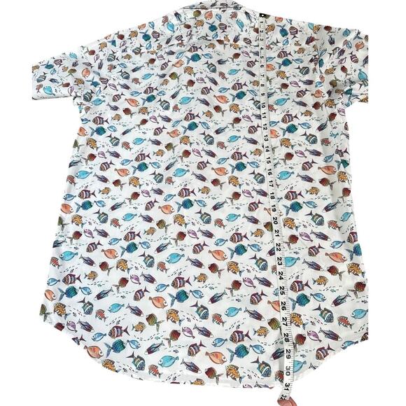 Bugatchi Classic Fit White Button-Up Shirt, Colorful Tropical Fish Print, Size M - Picture 4 of 7